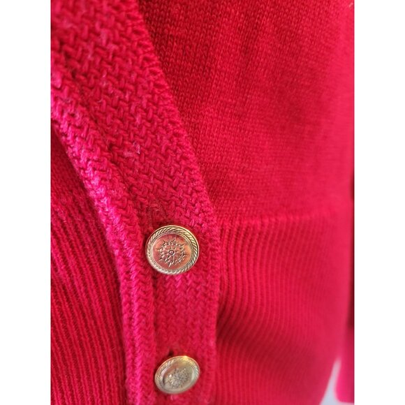 Vintage St. Michael Red Wool Long Sleeve Cardigan Buttoned Waist Size 42 (XL) - Picture 4 of 12